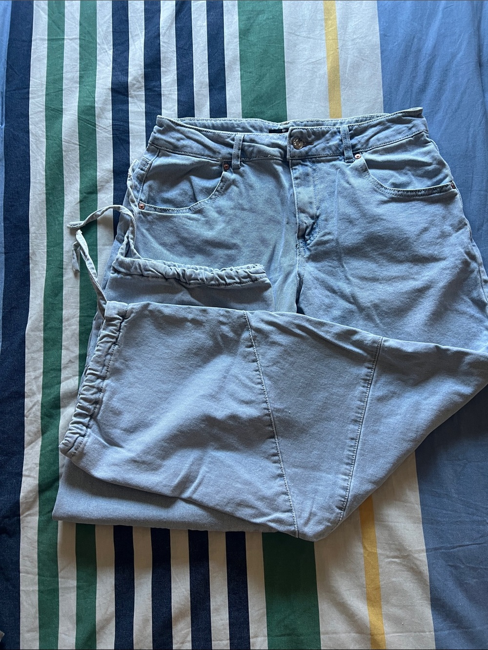 Light Blue Women's Casual Drawstring Jeans